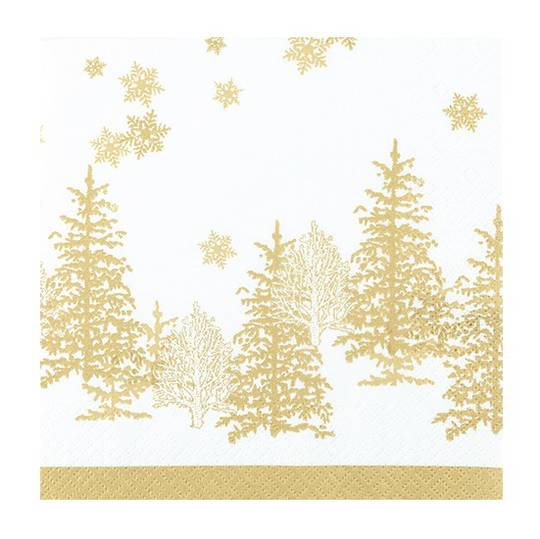 Cocktail Paper Napkins 25cm, Gold Trees & Snowflakes